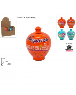 SALVADANAIO SALVADANARO TERRACOTTA BOMBATO CON FRASE ART.06664