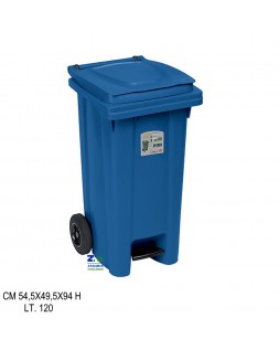 PATTUMIERA BIDONE PORTARIFIUTI CON RUOTE LT. 120 BLU CARRELLATO CON PEDALE