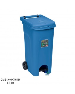PATTUMIERA BIDONE PORTARIFIUTI URBAN ECO SYSTEM LT. 80 BLU CON PEDALE E RUOTE