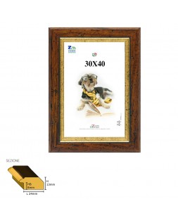 CORNICE LEGNO NOCE SCREZIATA CM 30X40 CON FILO DORATO ARTE POVERA F.O. VETRO