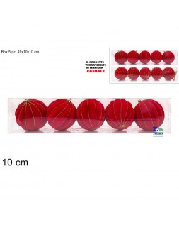 SET 5 PALLE PALLINE PER ALBERO DI NATALE DIAM. CM 10 IN VELLUTO ROSSO ART. 88950