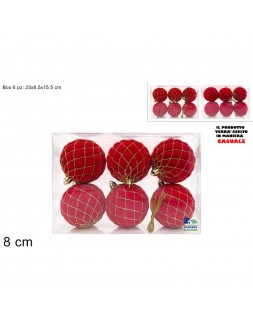 SET 6 PALLE PALLINE PER ALBERO DI NATALE DIAM. CM 8 IN VELLUTO ROSSO ART. 88707